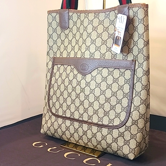 GUCCI VINTAGE RARE 1970’S GG SUPREME COATED CANVAS WEB SHERRY ICONIC TOTE BAG - Picture 7 of 17